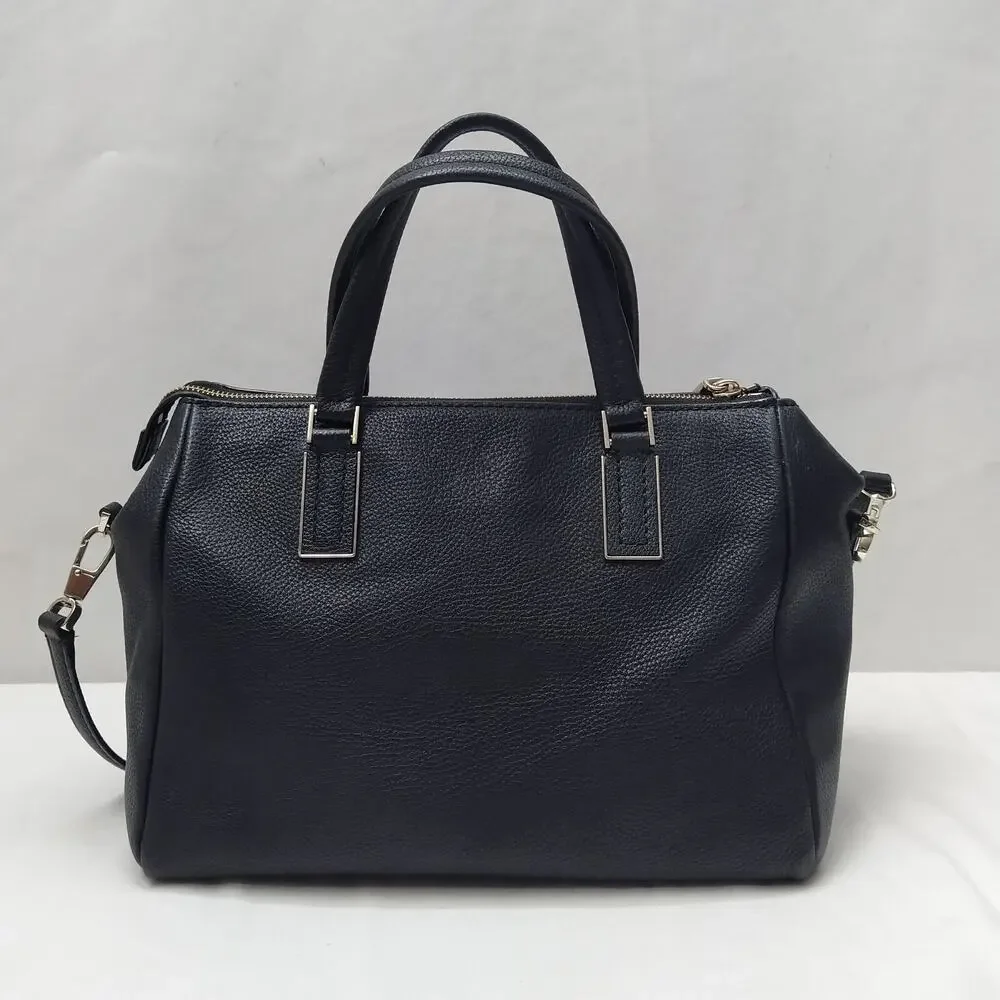 Kate Spade New York Black Leather Double Handles Zipper Satchel Shoulder Bag